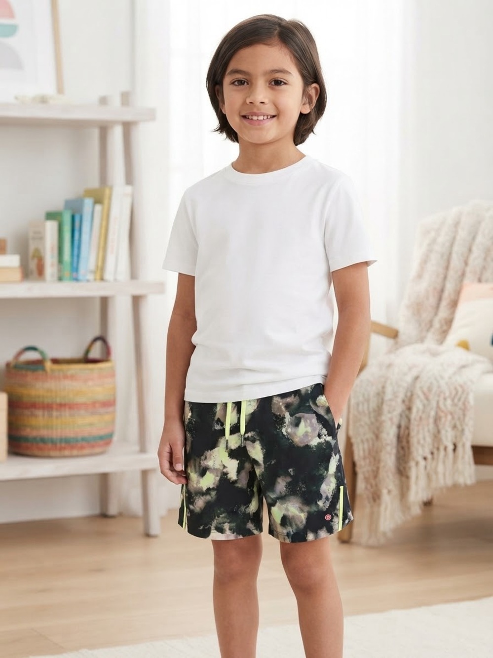 Zella Kids Black & Neon Green Tie-Dye Athletic Shorts